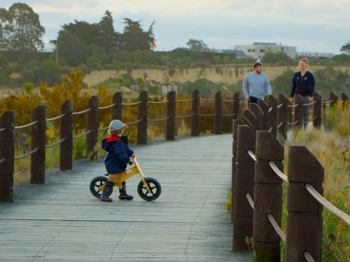 Young biker enjoying the boardwalks in Timaru